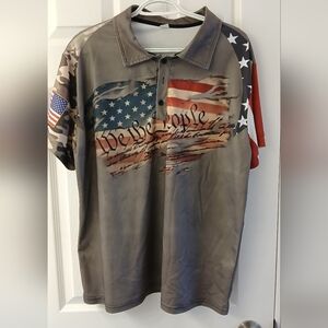 Patriotic Graphic Polo Shirt – Bold Americana Statement – Size Large